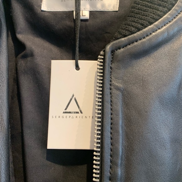 Made in France Serge Pariente Black Leather Flight Varsity Bomber Moto Jacket - Picture 6 of 9